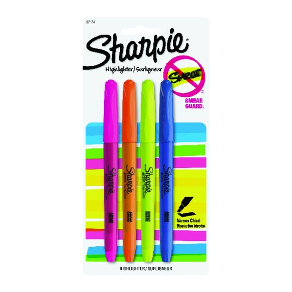Sharpie Neon Color Assorted Narrow Chisel Tip Highlighter , 4PK 27174PP